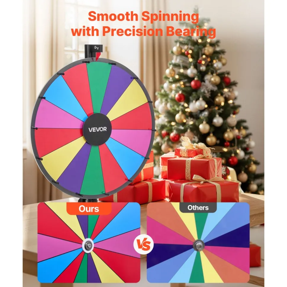 VEVOR 24 in Spinning Prize Wheel, 14 Slots Spinning Wheel with Stand, Adjustable Height Win Fortune Roulette with a Dry Erase and 2 Markers, 6 Colors, Easy Assembly, for Party Pub Trade Show Carnival