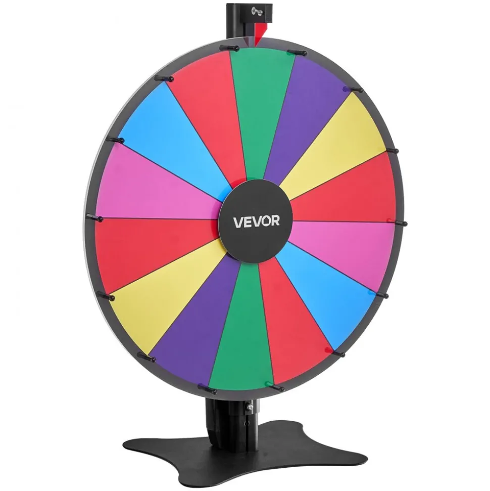 VEVOR 24 in Spinning Prize Wheel, 14 Slots Spinning Wheel with Stand, Adjustable Height Win Fortune Roulette with a Dry Erase and 2 Markers, 6 Colors, Easy Assembly, for Party Pub Trade Show Carnival
