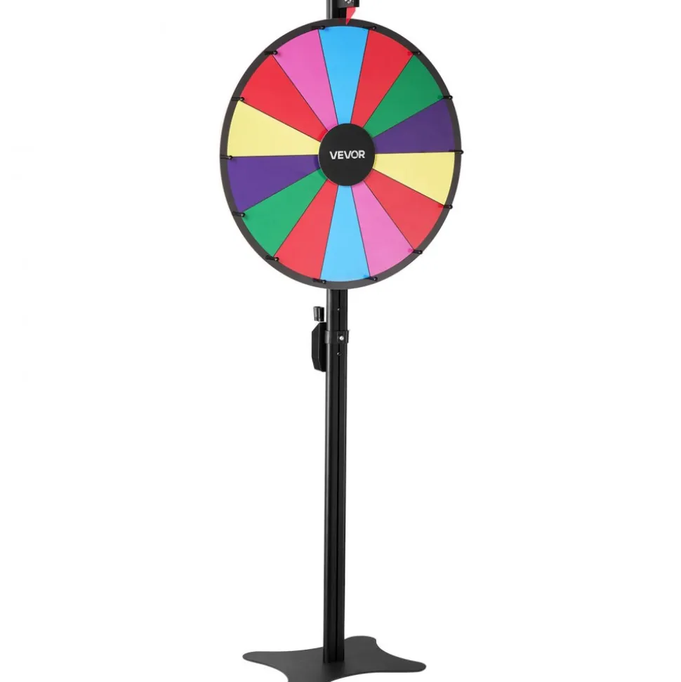 VEVOR 24 in Spinning Prize Wheel, 14 Slots Spinning Wheel with Stand, Adjustable Height Win Fortune Roulette with a Dry Erase and 2 Markers, 6 Colors, Easy Assembly, for Party Pub Trade Show Carnival