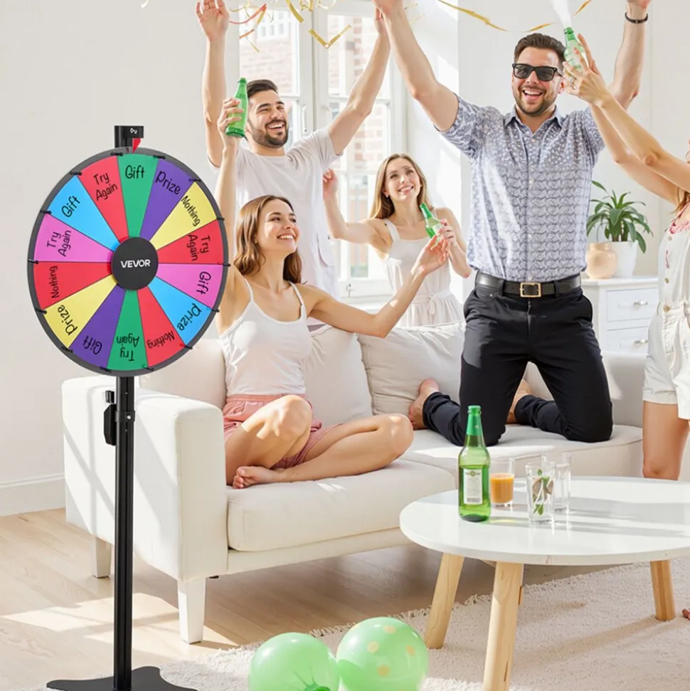 VEVOR 24 in Spinning Prize Wheel, 14 Slots Spinning Wheel with Stand, Adjustable Height Win Fortune Roulette with a Dry Erase and 2 Markers, 6 Colors, Easy Assembly, for Party Pub Trade Show Carnival