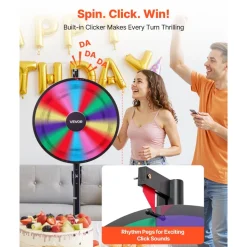 VEVOR 24 in Spinning Prize Wheel, 14 Slots Spinning Wheel with Stand, Adjustable Height Win Fortune Roulette with a Dry Erase and 2 Markers, 6 Colors, Easy Assembly, for Party Pub Trade Show Carnival