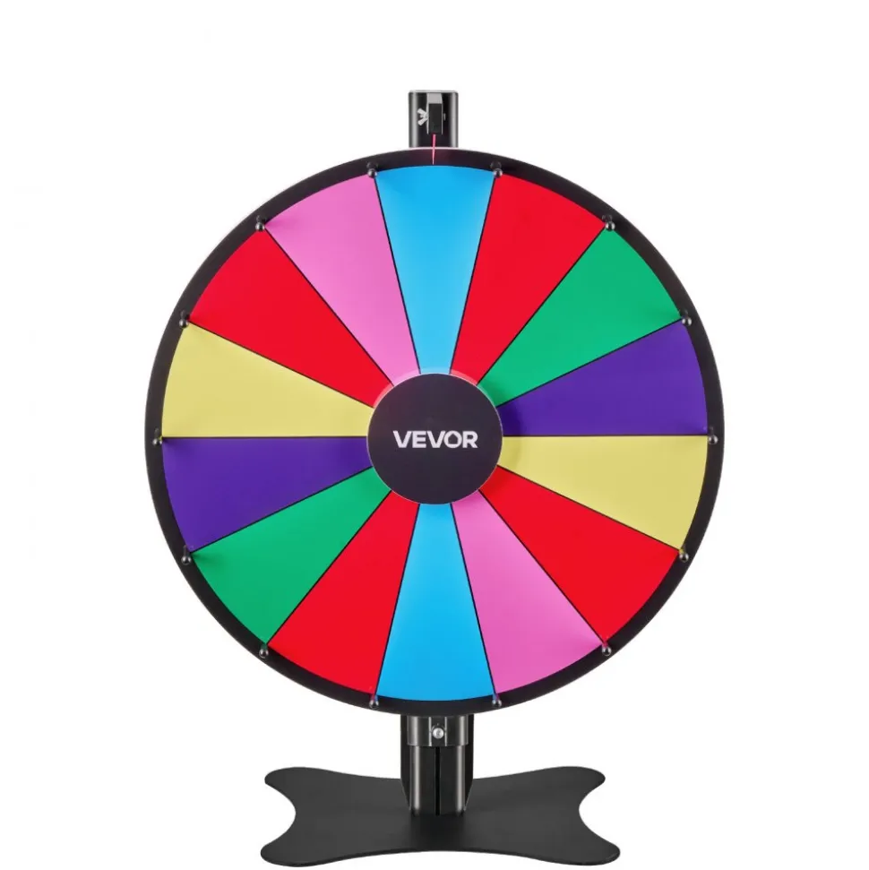 VEVOR 24 in Spinning Prize Wheel, 14 Slots Spinning Wheel with Stand, Adjustable Height Win Fortune Roulette with a Dry Erase and 2 Markers, 6 Colors, Easy Assembly, for Party Pub Trade Show Carnival