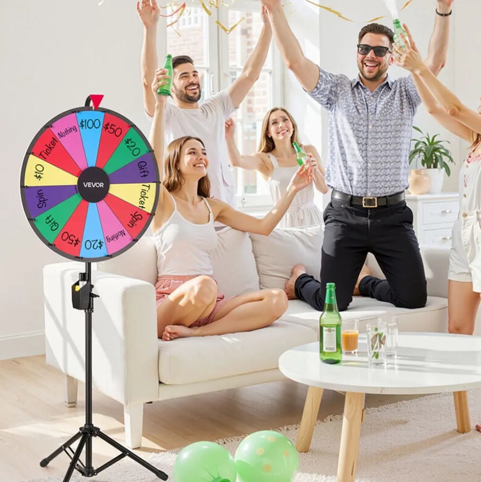 VEVOR 24 in Spinning Prize Wheel, 14 Slots Spinning Wheel with Tripod, Adjustable Height Win Fortune Roulette with a Dry Erase and 2 Markers, 6 Colors, Easy Assembly, for Party Pub Trade Show Carnival