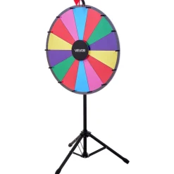 VEVOR 24 in Spinning Prize Wheel, 14 Slots Spinning Wheel with Tripod, Adjustable Height Win Fortune Roulette with a Dry Erase and 2 Markers, 6 Colors, Easy Assembly, for Party Pub Trade Show Carnival