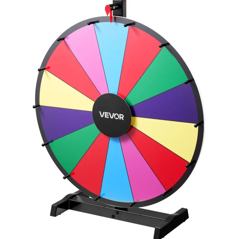 VEVOR 24 in Spinning Prize Wheel, 14 Slots Spinning Wheel with Stand, Tabletop Win Fortune Roulette with a Dry Erase and 2 Markers, 6 Colors, Easy Assembly, for Party Pub Trade Show Carnival Events