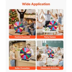 VEVOR 24 in Spinning Prize Wheel, 14 Slots Spinning Wheel with Stand, Tabletop Win Fortune Roulette with a Dry Erase and 2 Markers, 6 Colors, Easy Assembly, for Party Pub Trade Show Carnival Events