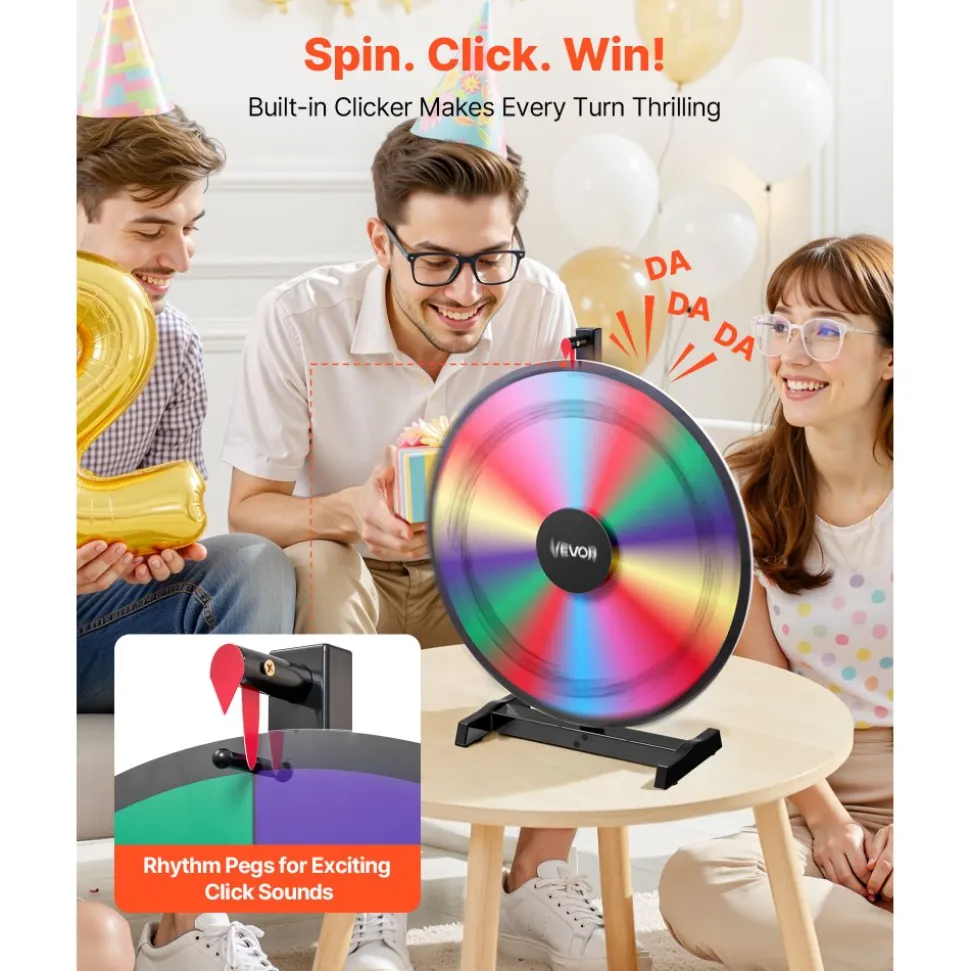 VEVOR 24 in Spinning Prize Wheel, 14 Slots Spinning Wheel with Stand, Tabletop Win Fortune Roulette with a Dry Erase and 2 Markers, 6 Colors, Easy Assembly, for Party Pub Trade Show Carnival Events
