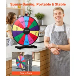 VEVOR 24 in Spinning Prize Wheel, 14 Slots Spinning Wheel with Stand, Tabletop Win Fortune Roulette with a Dry Erase and 2 Markers, 6 Colors, Easy Assembly, for Party Pub Trade Show Carnival Events