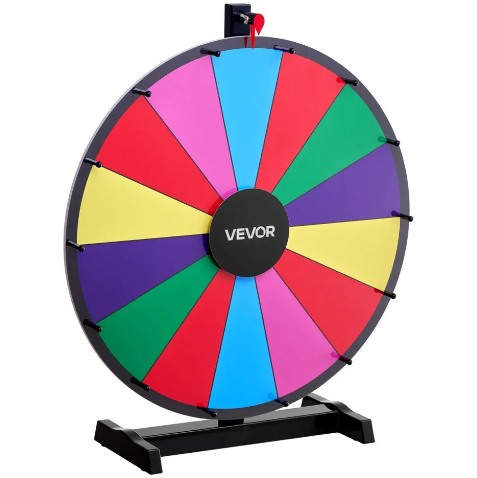 VEVOR 24 in Spinning Prize Wheel, 14 Slots Spinning Wheel with Stand, Tabletop Win Fortune Roulette with a Dry Erase and 2 Markers, 6 Colors, Easy Assembly, for Party Pub Trade Show Carnival Events