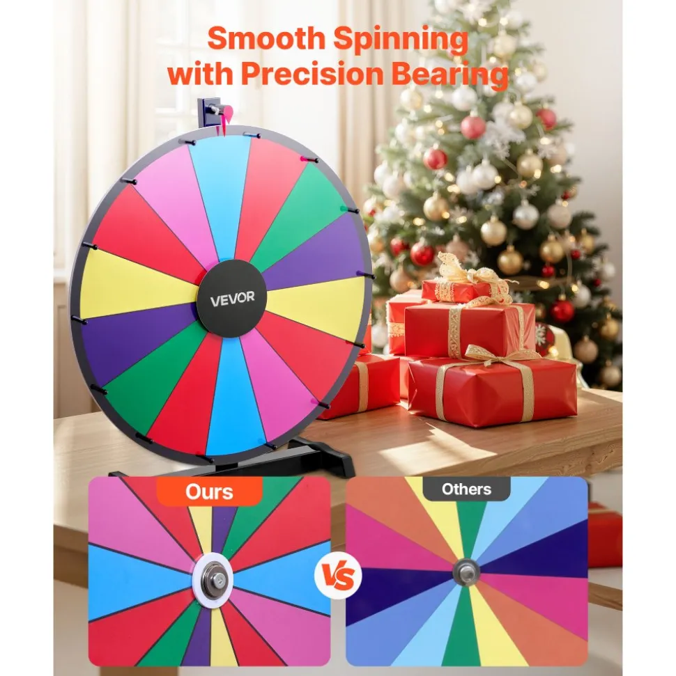 VEVOR 24 in Spinning Prize Wheel, 14 Slots Spinning Wheel with Stand, Tabletop Win Fortune Roulette with a Dry Erase and 2 Markers, 6 Colors, Easy Assembly, for Party Pub Trade Show Carnival Events