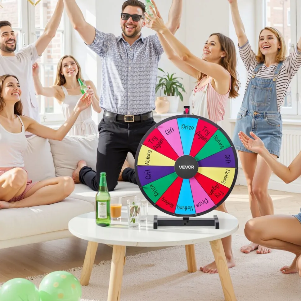 VEVOR 24 in Spinning Prize Wheel, 14 Slots Spinning Wheel with Stand, Tabletop Win Fortune Roulette with a Dry Erase and 2 Markers, 6 Colors, Easy Assembly, for Party Pub Trade Show Carnival Events