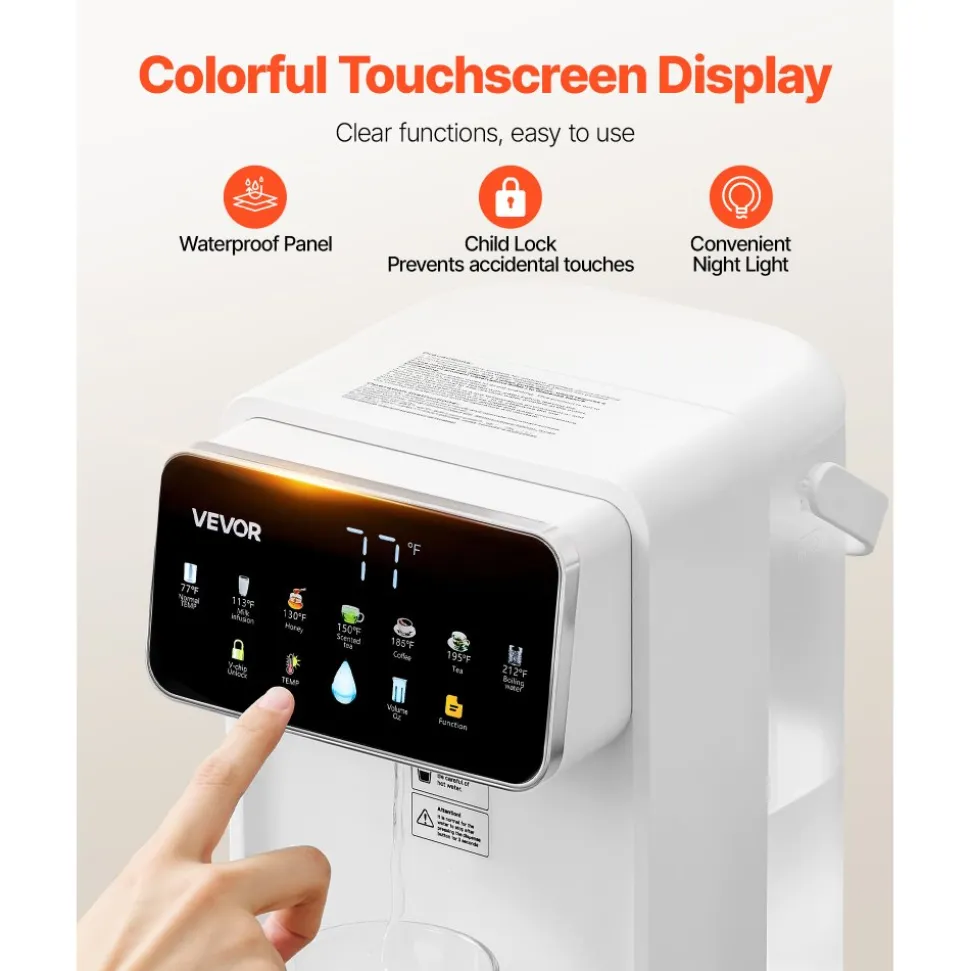 VEVOR Instant Hot Water Dispenser, Countertop Boiling Water Dispenser with Adjustable 7 Temperatures & 7 Water Volumes, 118oz Removable Water Tank, Quick Heating with Touchscreen & Child Lock for Home