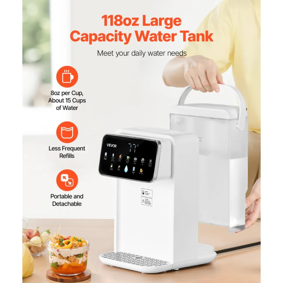 VEVOR Instant Hot Water Dispenser, Countertop Boiling Water Dispenser with Adjustable 7 Temperatures & 7 Water Volumes, 118oz Removable Water Tank, Quick Heating with Touchscreen & Child Lock for Home