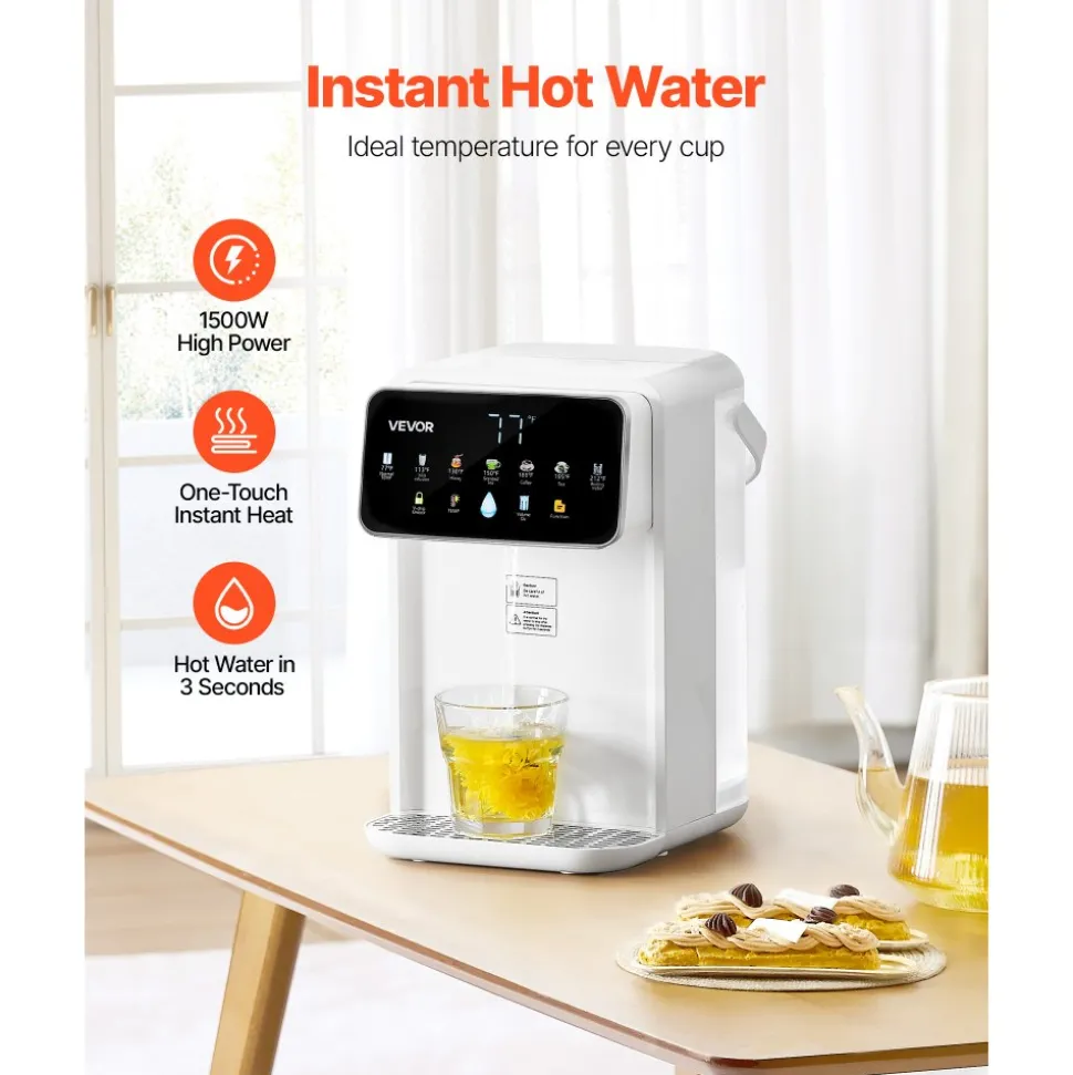 VEVOR Instant Hot Water Dispenser, Countertop Boiling Water Dispenser with Adjustable 7 Temperatures & 7 Water Volumes, 118oz Removable Water Tank, Quick Heating with Touchscreen & Child Lock for Home