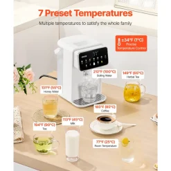 VEVOR Instant Hot Water Dispenser, Countertop Boiling Water Dispenser with Adjustable 7 Temperatures & 7 Water Volumes, 118oz Removable Water Tank, Quick Heating with Touchscreen & Child Lock for Home