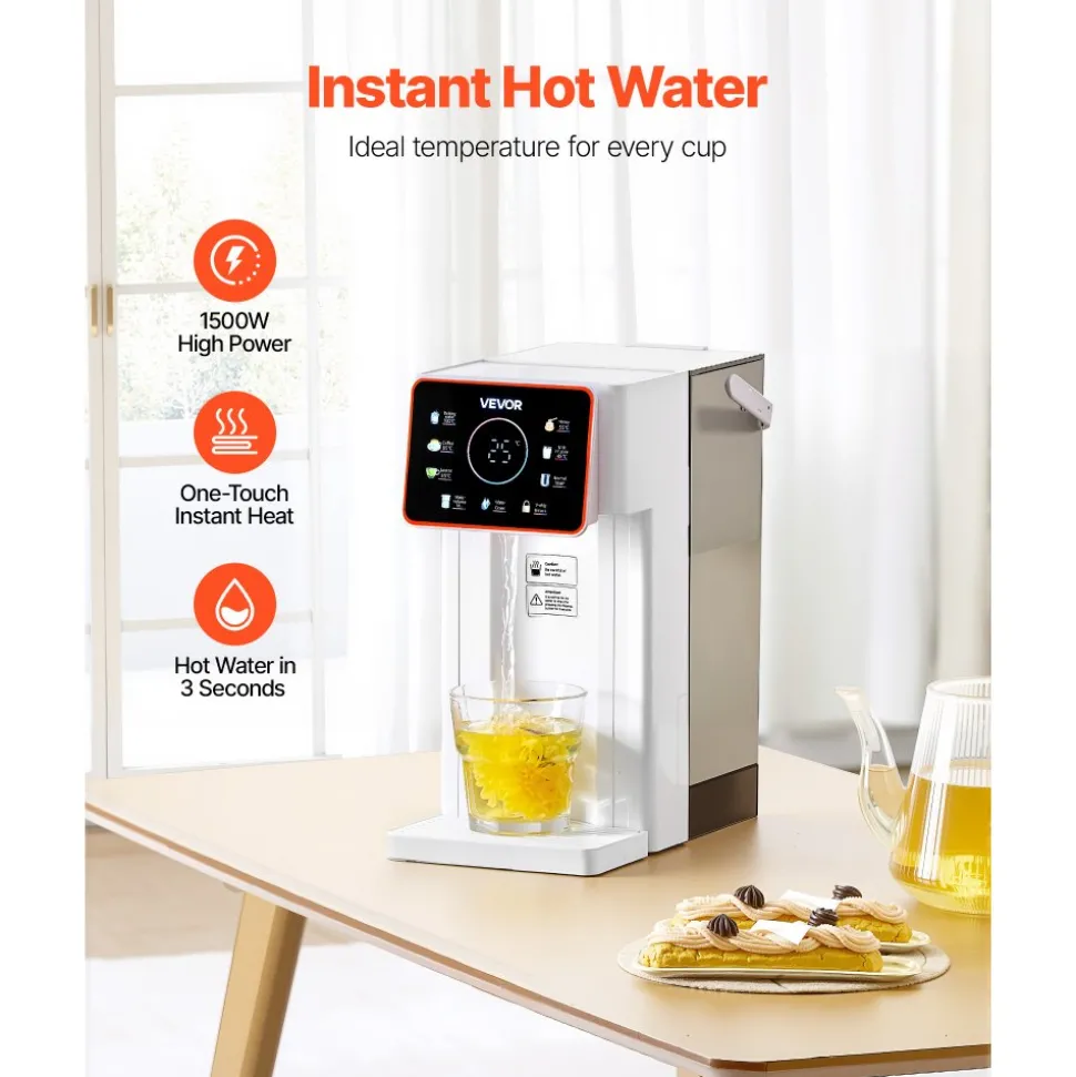 VEVOR Instant Hot Water Dispenser, Countertop Boiling Water Dispenser with Adjustable 6 Temperatures & 7 Water Volumes, 101oz Removable Water Tank, Quick Heating with Touchscreen & Child Lock for Home