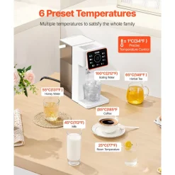 VEVOR Instant Hot Water Dispenser, Countertop Boiling Water Dispenser with Adjustable 6 Temperatures & 7 Water Volumes, 101oz Removable Water Tank, Quick Heating with Touchscreen & Child Lock for Home