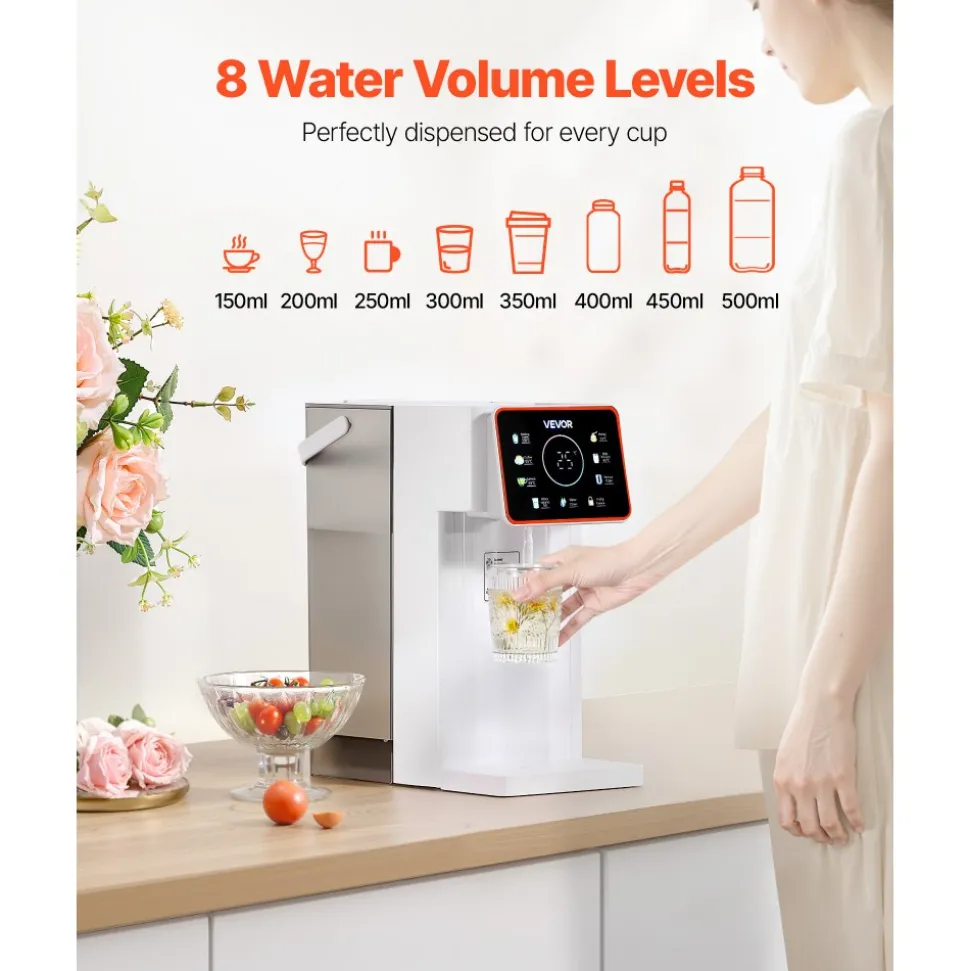 VEVOR Instant Hot Water Dispenser, Countertop Boiling Water Dispenser with Adjustable 6 Temperatures & 7 Water Volumes, 101oz Removable Water Tank, Quick Heating with Touchscreen & Child Lock for Home