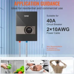 VEVOR Instant Water Heater, 18kw Electric Tankless Water Boiler, Digital Temperature Display & Easy Installation & 24-Hour Water Supply, For Kitchen Bathroom Shower Mall Salon Shampoo ETL Listed