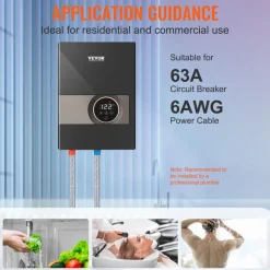 VEVOR Instant Water Heater, 13.8kw Electric Tankless Water Boiler, Digital Temperature Display & Easy Installation & 24-Hour Water Supply, For Kitchen Bathroom Shower Mall Salon Shampoo ETL Listed