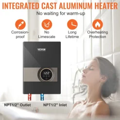 VEVOR Instant Water Heater, 13.8kw Electric Tankless Water Boiler, Digital Temperature Display & Easy Installation & 24-Hour Water Supply, For Kitchen Bathroom Shower Mall Salon Shampoo ETL Listed