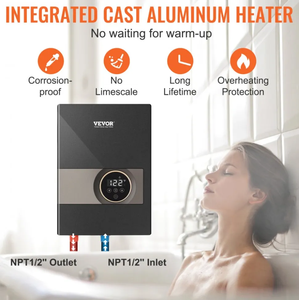 VEVOR Instant Water Heater, 13.8kw Electric Tankless Water Boiler, Digital Temperature Display & Easy Installation & 24-Hour Water Supply, For Kitchen Bathroom Shower Mall Salon Shampoo ETL Listed