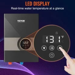 VEVOR Instant Water Heater, 13.8kw Electric Tankless Water Boiler, Digital Temperature Display & Easy Installation & 24-Hour Water Supply, For Kitchen Bathroom Shower Mall Salon Shampoo ETL Listed