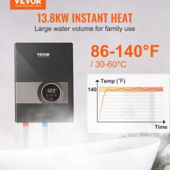 VEVOR Instant Water Heater, 13.8kw Electric Tankless Water Boiler, Digital Temperature Display & Easy Installation & 24-Hour Water Supply, For Kitchen Bathroom Shower Mall Salon Shampoo ETL Listed