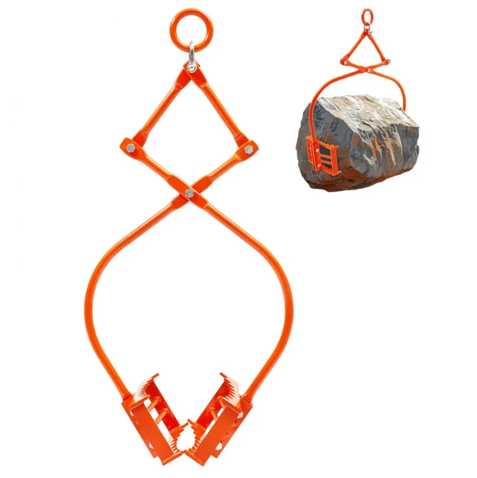 VEVOR 24in Stone Lifting Tongs, 2-Claw Rock Tongs, Heavy Duty Steel Log Tongs, 1100LBS Lifting Capacity, Swivel Log Grapple, Serrated Claw Design, Easy Chain Hook up Tongs for Stone Blocks & Marble
