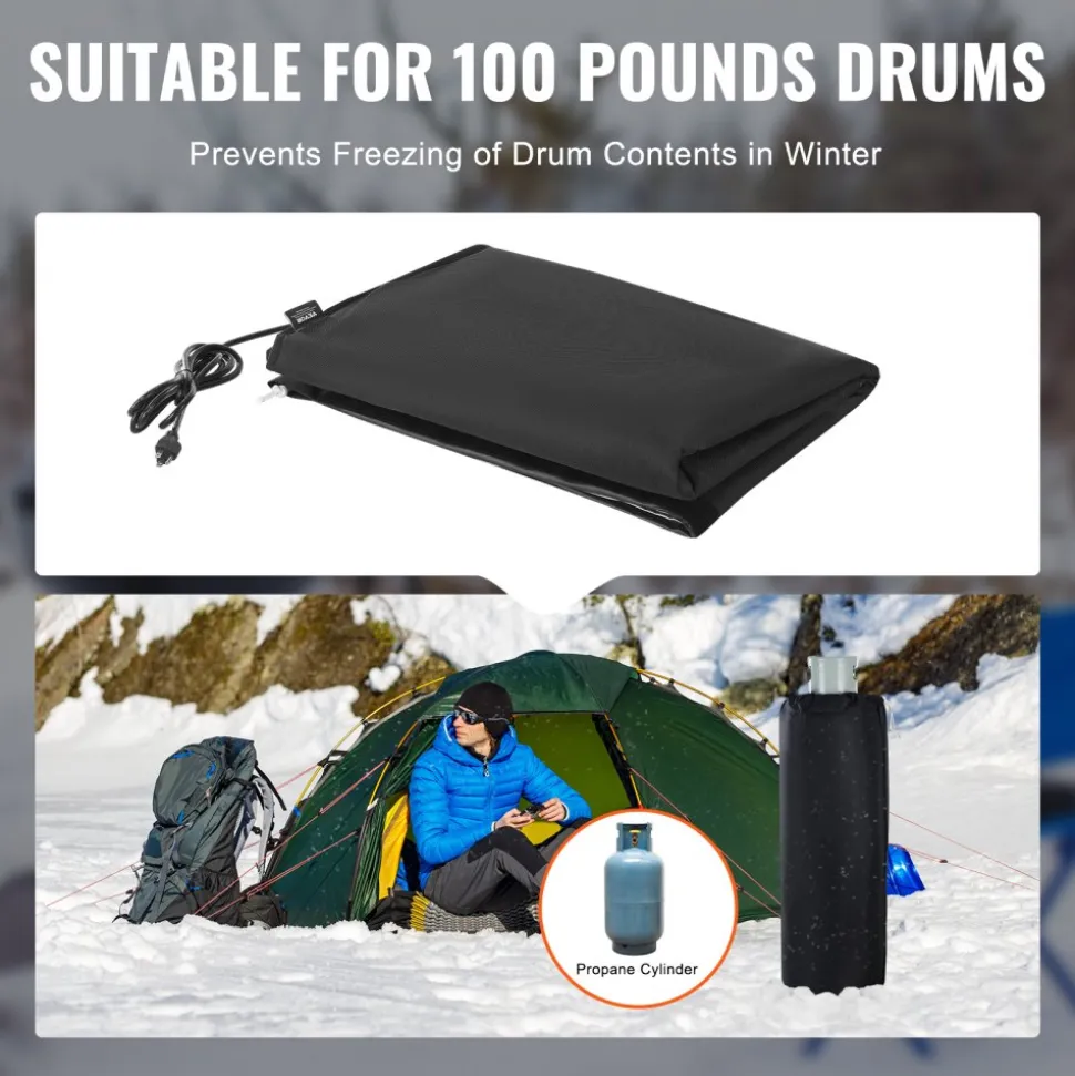 VEVOR Insulated Band Style Gas Cylinder Warmer, Fits 100 lbs Gas Tanks 280W Propane Heater, Fixed Internal Thermostat Max Temp 90 ℉, Durable Waterproof Oxford Fabric, FCC Listed