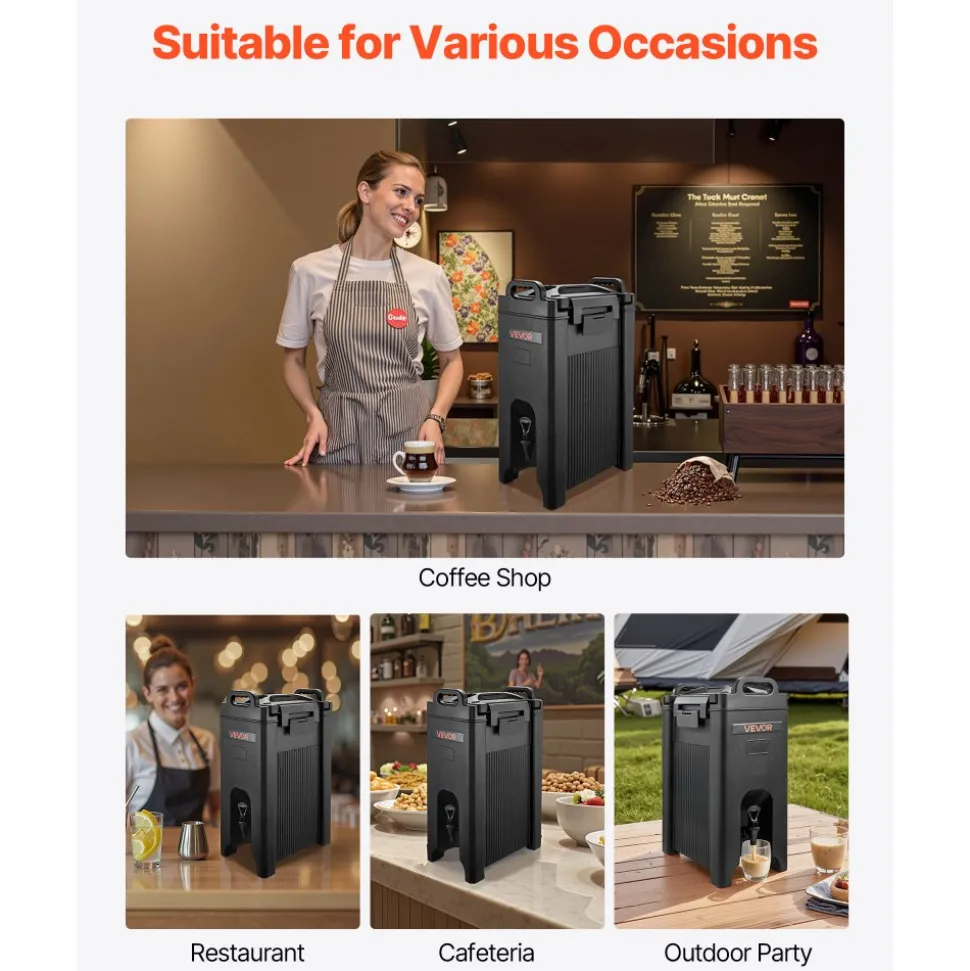 VEVOR Insulated Beverage Dispenser, 5 Gal/19L Hot and Cold Beverage Server with Spigot & Handle, Food-Grade Thermal Drink Dispenser Cooler for Tea Coffee Water in Cafes & Restaurants, 2 Pack, Black