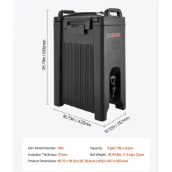 VEVOR Insulated Beverage Dispenser, 5 Gal/19L Hot and Cold Beverage Server with Spigot & Handle, Food-Grade Thermal Drink Dispenser Cooler for Tea Coffee Water in Cafes & Restaurants, 2 Pack, Black