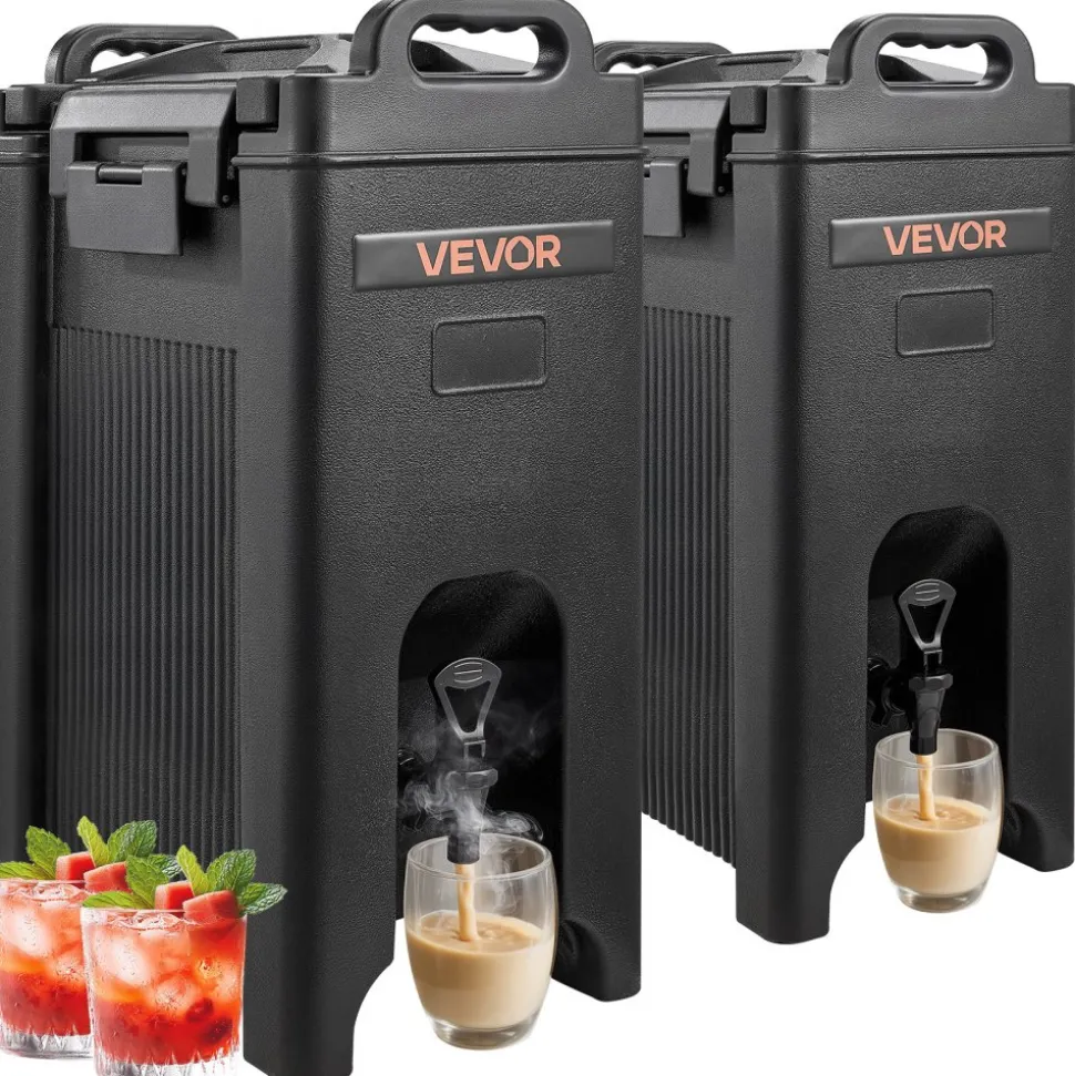 VEVOR Insulated Beverage Dispenser, 5 Gal/19L Hot and Cold Beverage Server with Spigot & Handle, Food-Grade Thermal Drink Dispenser Cooler for Tea Coffee Water in Cafes & Restaurants, 2 Pack, Black