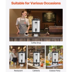 VEVOR Insulated Beverage Dispenser, 2 Gal/7.6L Stainless Steel Thermal Drink Server with Spigot & Temp Display, Suitable for Hot and Cold Drinks, for Tea Coffee Water in Cafes & Restaurants, Silver