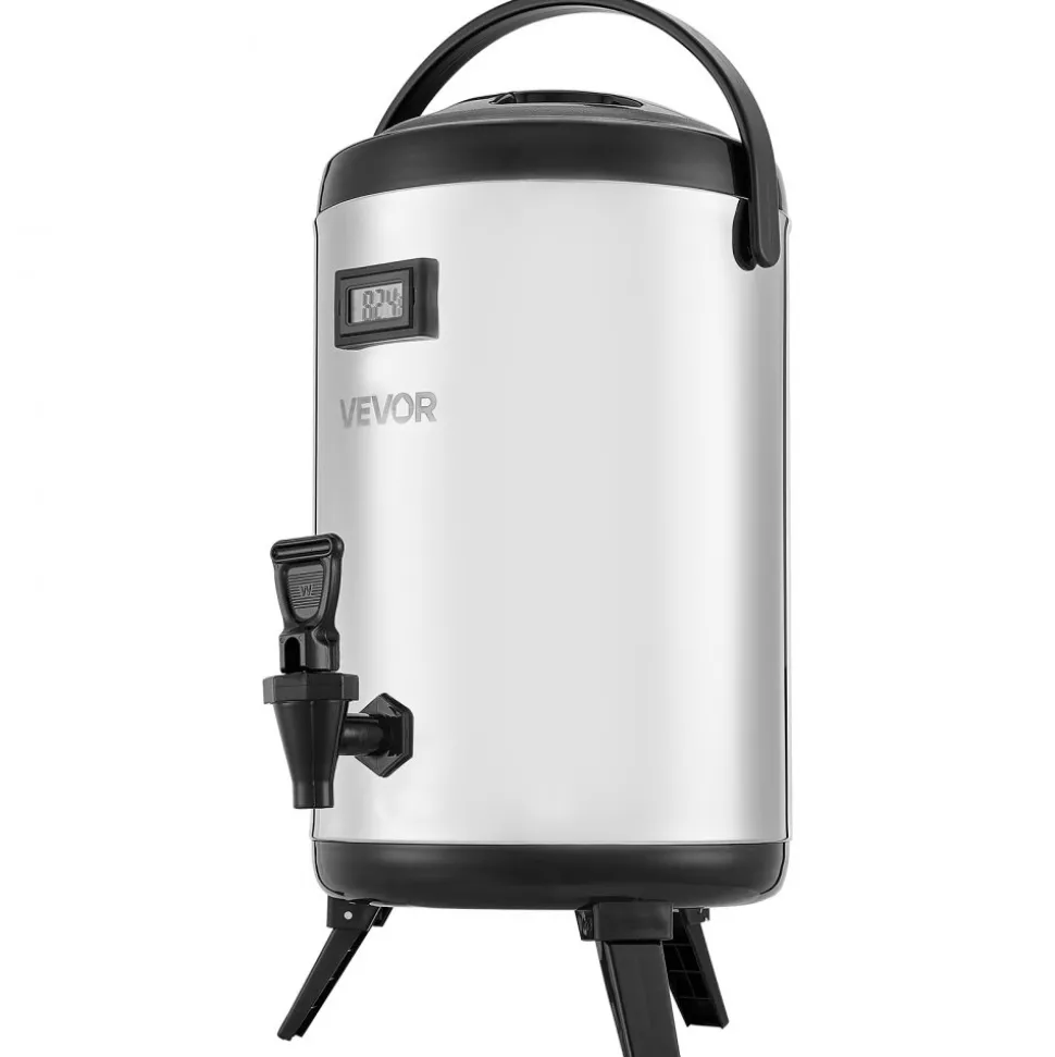 VEVOR Insulated Beverage Dispenser, 2 Gal/7.6L Stainless Steel Thermal Drink Server with Spigot & Temp Display, Suitable for Hot and Cold Drinks, for Tea Coffee Water in Cafes & Restaurants, Silver