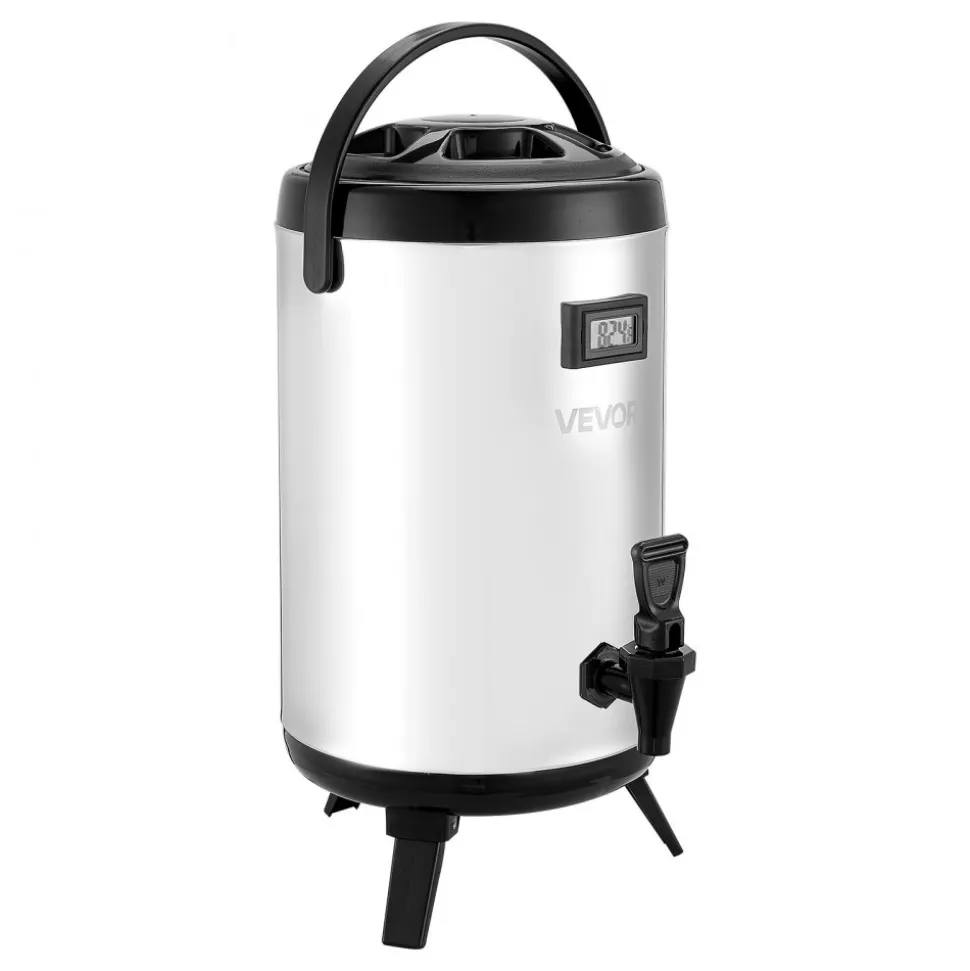 VEVOR Insulated Beverage Dispenser, 2 Gal/7.6L Stainless Steel Thermal Drink Server with Spigot & Temp Display, Suitable for Hot and Cold Drinks, for Tea Coffee Water in Cafes & Restaurants, Silver