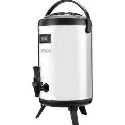 VEVOR Insulated Beverage Dispenser, 2 Gal/7.6L Stainless Steel Thermal Drink Server with Spigot & Temp Display, Suitable for Hot and Cold Drinks, for Tea Coffee Water in Cafes & Restaurants, Silver