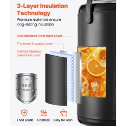 VEVOR Insulated Beverage Dispenser, 3.2 Gal/12L Stainless Steel Thermal Drink Server with Spigot & Temp Display, Suitable for Hot and Cold Drinks, for Tea Coffee Water in Cafes & Restaurants, Black