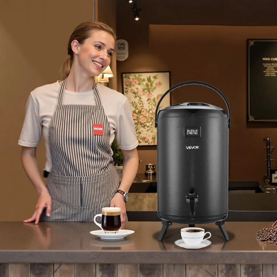 VEVOR Insulated Beverage Dispenser, 3.2 Gal/12L Stainless Steel Thermal Drink Server with Spigot & Temp Display, Suitable for Hot and Cold Drinks, for Tea Coffee Water in Cafes & Restaurants, Black