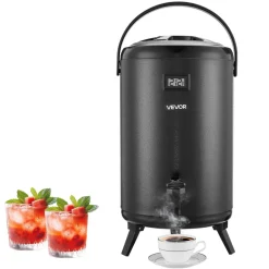 VEVOR Insulated Beverage Dispenser, 3.2 Gal/12L Stainless Steel Thermal Drink Server with Spigot & Temp Display, Suitable for Hot and Cold Drinks, for Tea Coffee Water in Cafes & Restaurants, Black