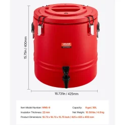 VEVOR Insulated Beverage Dispenser, 8 Gal/30.3L Thermal Hot and Cold Drink Server Dispenser with Spigot, Food-Grade Cooler Jug with 304 Stainless Steel Interior, for Tea Coffee Restaurant Outdoor