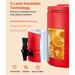 VEVOR Insulated Beverage Dispenser, 8 Gal/30.3L Thermal Hot and Cold Drink Server Dispenser with Spigot, Food-Grade Cooler Jug with 304 Stainless Steel Interior, for Tea Coffee Restaurant Outdoor