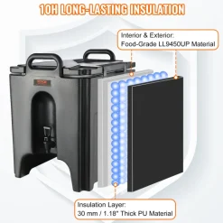 VEVOR Insulated Beverage Dispenser, 10 Gallon, Food-grade LL9450UP Hot and Cold Beverage Server, Thermal Drink Dispenser Cooler with 1.18 in PU Layer Two-Stage Faucet Handle, for Restaurant Drink Shop