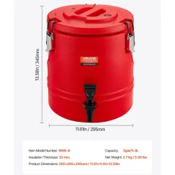 VEVOR Insulated Beverage Dispenser, 3 Gal/11.4L Thermal Hot and Cold Drink Server Dispenser with Spigot, Food-Grade Cooler Jug with 304 Stainless Steel Interior, for Tea Coffee Restaurant Outdoor