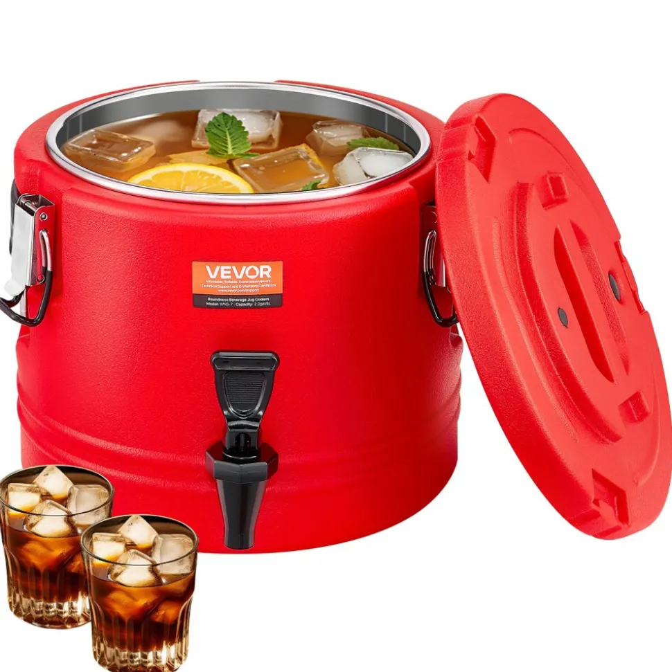 VEVOR Insulated Beverage Dispenser, 2.2 Gal/8L Thermal Hot and Cold Drink Server Dispenser with Spigot, Food-Grade Cooler Jug with 304 Stainless Steel Interior, for Tea Coffee Restaurant Outdoor