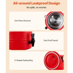 VEVOR Insulated Beverage Dispenser, 2.2 Gal/8L Thermal Hot and Cold Drink Server Dispenser with Spigot, Food-Grade Cooler Jug with 304 Stainless Steel Interior, for Tea Coffee Restaurant Outdoor
