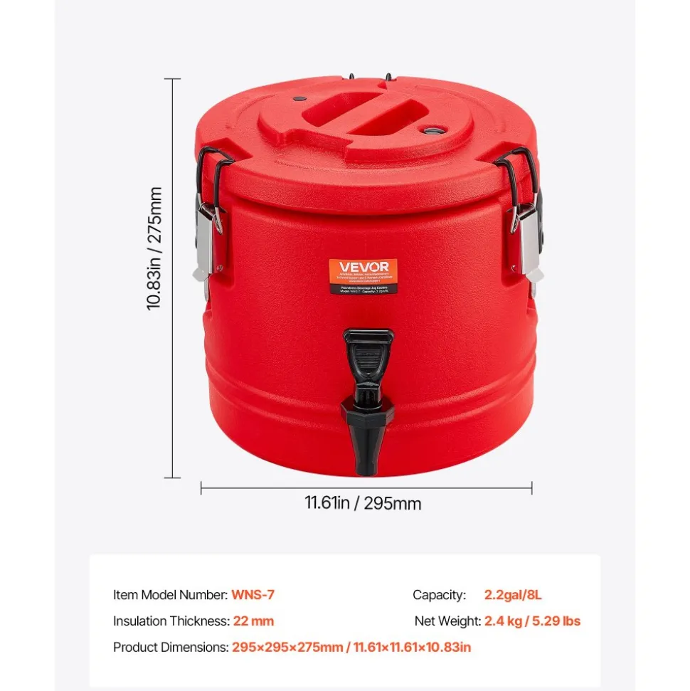 VEVOR Insulated Beverage Dispenser, 2.2 Gal/8L Thermal Hot and Cold Drink Server Dispenser with Spigot, Food-Grade Cooler Jug with 304 Stainless Steel Interior, for Tea Coffee Restaurant Outdoor