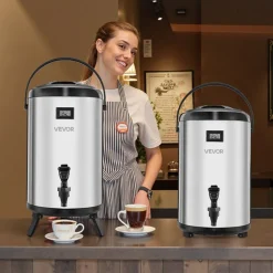 VEVOR Insulated Beverage Dispenser, 3.2 Gal/12L Stainless Steel Thermal Drink Server with Spigot & Temp Display, Suitable for Hot and Cold Drinks, for Tea Coffee Water in Cafes & Restaurants, 2 Pack