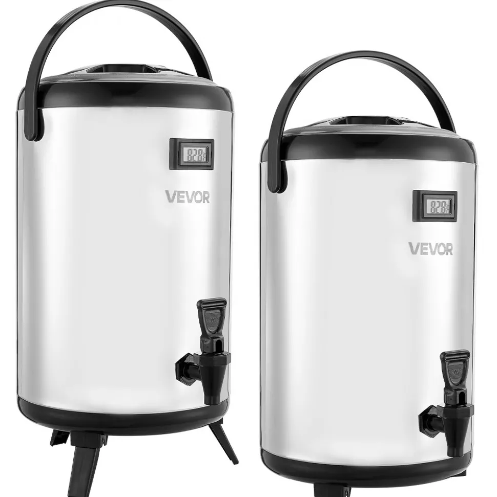 VEVOR Insulated Beverage Dispenser, 3.2 Gal/12L Stainless Steel Thermal Drink Server with Spigot & Temp Display, Suitable for Hot and Cold Drinks, for Tea Coffee Water in Cafes & Restaurants, 2 Pack