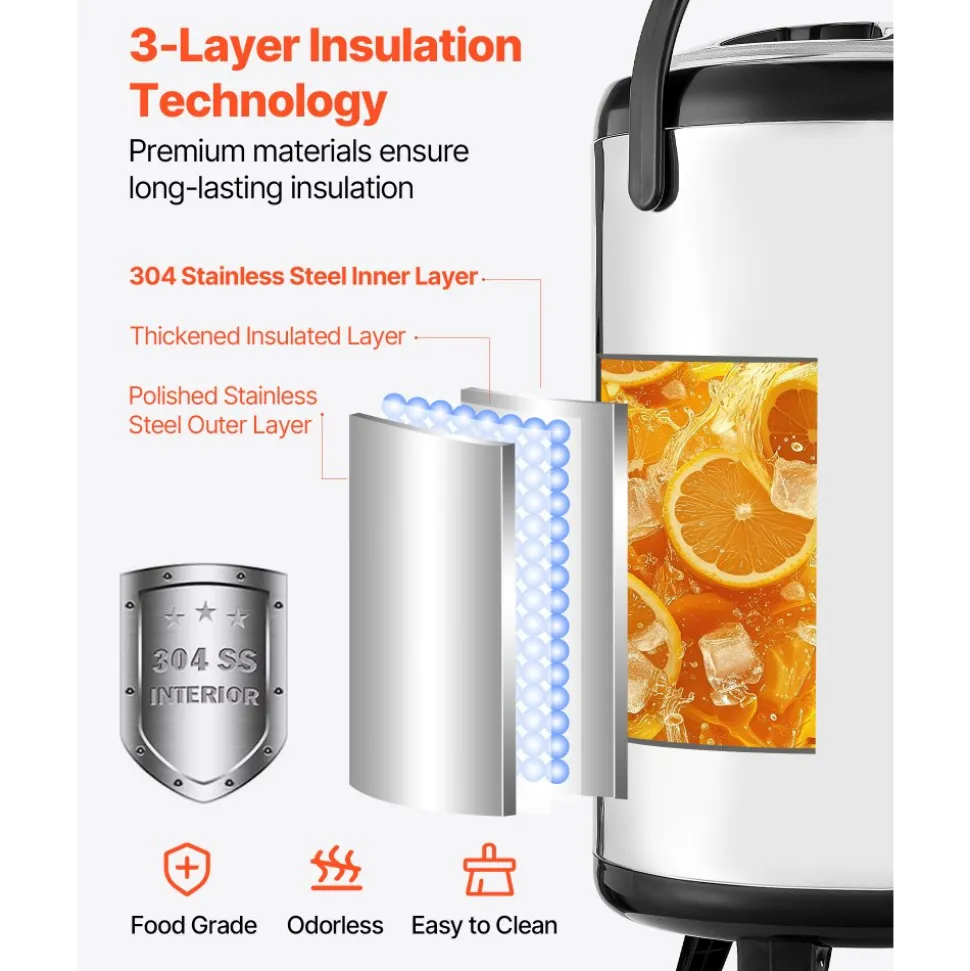 VEVOR Insulated Beverage Dispenser, 3.2 Gal/12L Stainless Steel Thermal Drink Server with Spigot & Temp Display, Suitable for Hot and Cold Drinks, for Tea Coffee Water in Cafes & Restaurants, 2 Pack